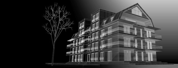  modern house with attic 3d illustration