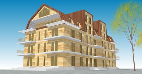  modern house with attic 3d illustration