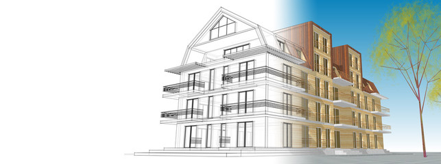  modern house with attic 3d illustration