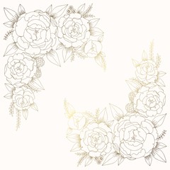 Vector illustration for wedding invitation. Golden flowers.