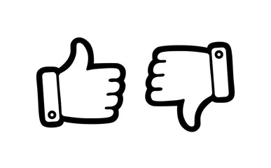 Like and dislike social media signs. Thumbs up thumbs down. Like icons. Vector illustration