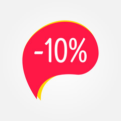 Sale sticker. 10 percent price off discount label or tag. Promo badge for advertising design. Vector illustration.