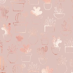 Cacti. Rose gold. Elegant vector pattern