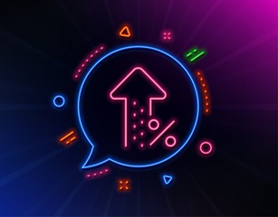 Increasing percent line icon. Neon laser lights. Discount sign. Credit percentage growing symbol. Glow laser speech bubble. Neon lights chat bubble. Banner badge with increasing percent icon. Vector