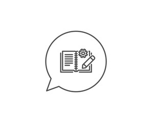 Engineering documentation line icon. Chat bubble design. Technical instruction sign. Outline concept. Thin line engineering documentation icon. Vector