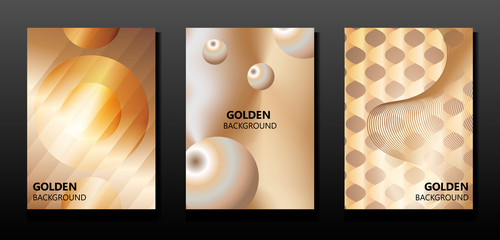 Vector set of golden abstract banners. Background for banner, card, invitation, wedding. Abstract luxury trrendy art modern illustration on a black background.