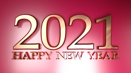2021 Happy New Year copper write on metallic red background - 3D rendering illustration