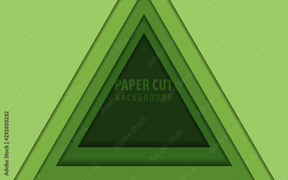 Poster abstract green paper cut shapes with triangle texture. modern vector design template for use element