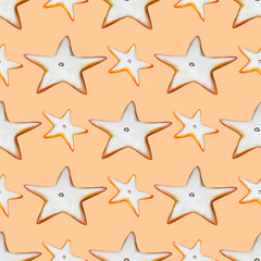 Fototapeta na wymiar Seamless pattern cookie star in cartoon style. Abstract background. Seamless texture. Vector graphic. Winter season. Wrapping paper. Tasty bakery. Xmas background. Isolated vector.