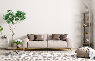Interior of modern living room with beige sofa 3d rendering © Vadim Andrushchenko