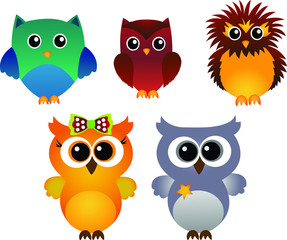 Owls cute cartoon vector set