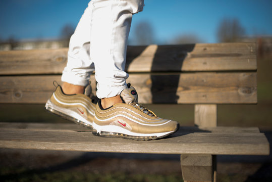 Nike Air Max 97 Gold Shoes In The Street