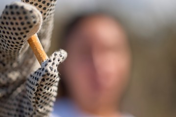 Collection of cigarette butts by volonteers