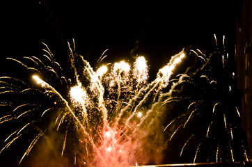 fulminate, colorful, luminous, real  firework at night
