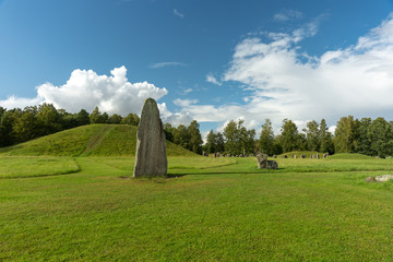 Large rune stone at an ancient burial ground in Sweden