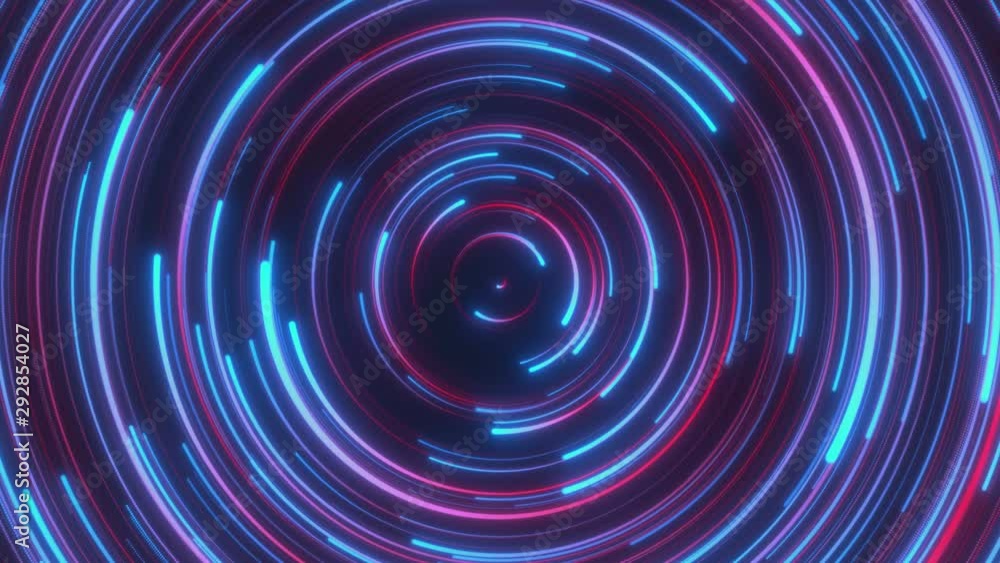 Poster looped animation. abstract background with moving through bright circles in red and blue color. mode