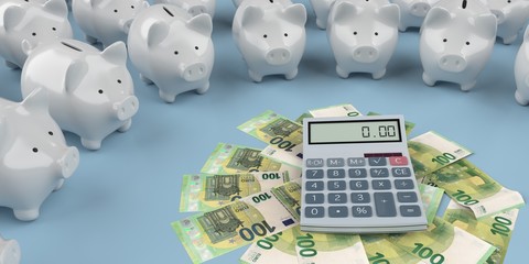 Piggy Banks Calculator Euro Banknotes.