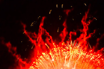 fulminate, colorful, luminous, real  firework at night