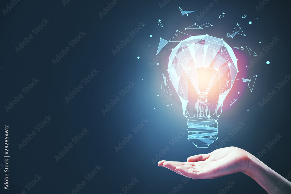 Poster idea concept with bulb in hand