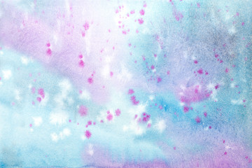 Abstract art background light purple and blue colors. Watercolor painting on canvas