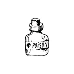 Poison bottle icon sign. Hand drawn doodle vector illustration isolated on white background