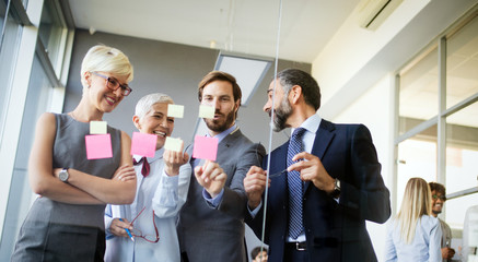 Portrait of happy business people. Concept of financial, insurance and marketing business