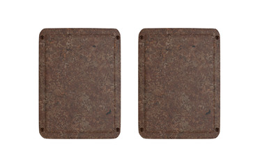 Vintage rusty metal plate mock up on isolated white background, 3d illustration