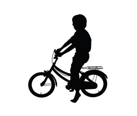 Silhouette of Children Playing Bicycles, art vector design