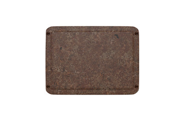Vintage rusty metal plate mock up on isolated white background, 3d illustration