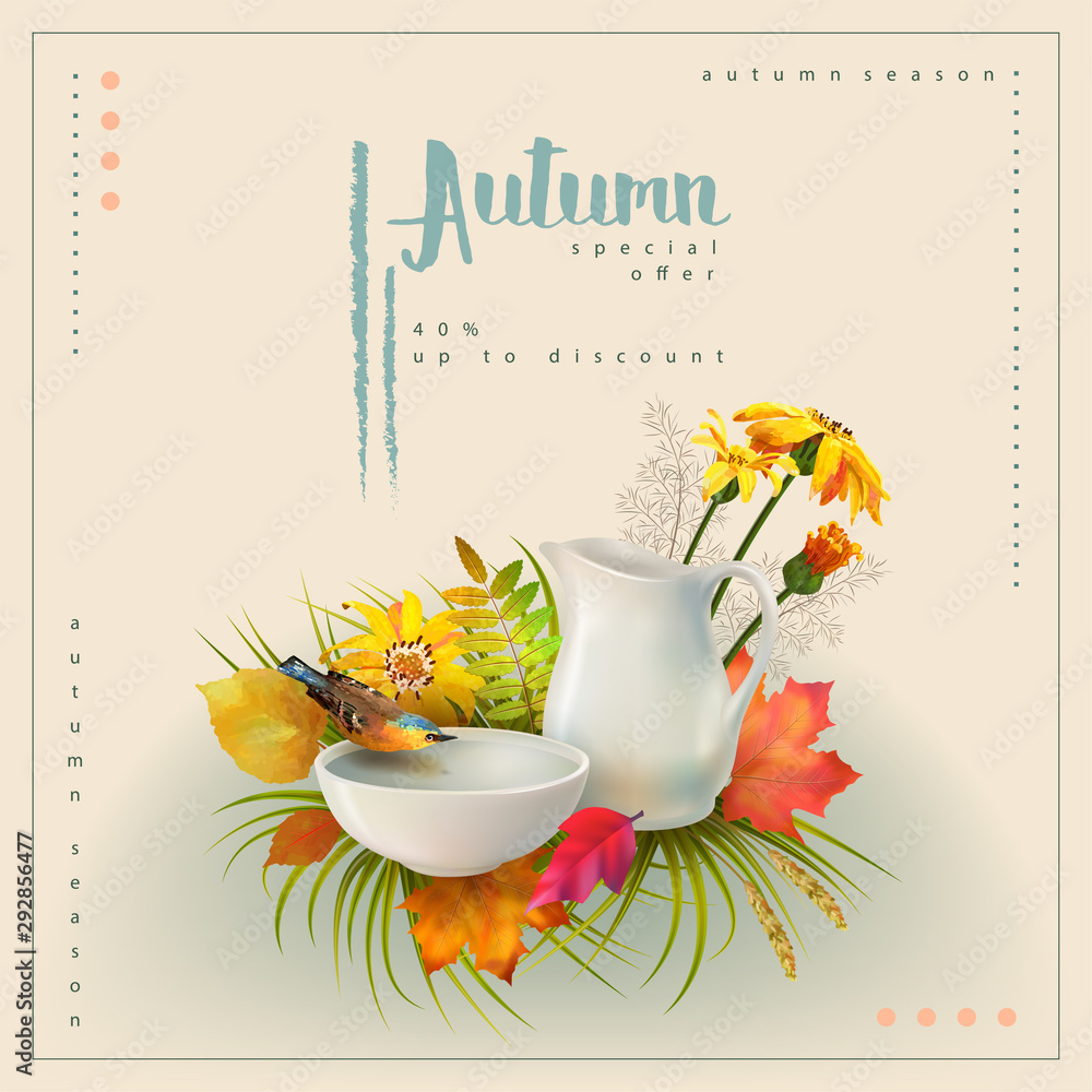 Wall mural autumn poster template