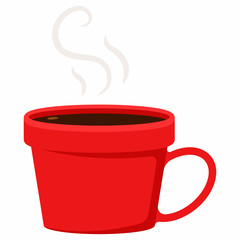 Red cup of hot coffee vector cartoon flat illustration isolated on a white background.