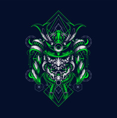 samurai helmet with sacred geometry pattern