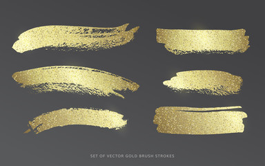 Set of vector gold brush strokes with glitter - 292858482