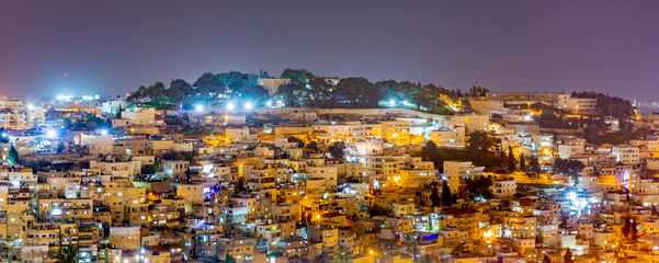 Fototapeta premium Night Panorama of Jerusalem old city. Israel