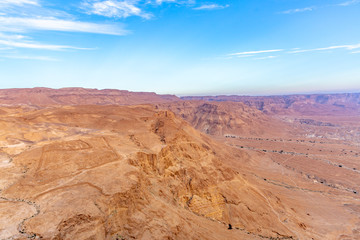 Desert landscape panorama at sunset