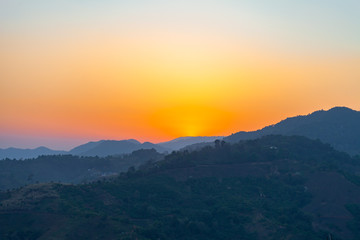 red sky sunset at Doi Chang Mub Chiang Rai on hill top border Thai and Myanmar