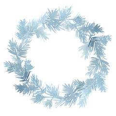 Christmas watercolor wreath of spruce in blue