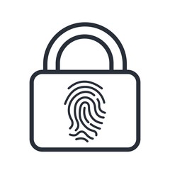 Lock. Fingerprint. Individual access. Vector linear icon on a white background.