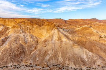 Desert landscape panorama at sunset
