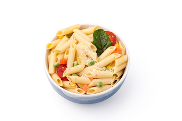 space pasta with vegetable and cheese on isolated white background