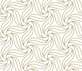 Seamless floral pattern with abstract geometric line texture, gold on white background. Light modern simple wallpaper, bright tile backdrop, monochrome graphic element