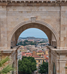 Bastione Saint Remy Architectural details of old fortification in Cagliari, Sardinia Italy.