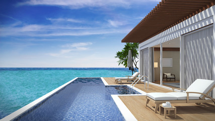 Living pool villa resort beach view - obrazy, fototapety, plakaty