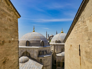 Fototapeta na wymiar The Hagia Sophia (also called Hagia Sofia or Ayasofya) interior architecture, famous Byzantine landmark and world wonder in Istanbul, Turkey