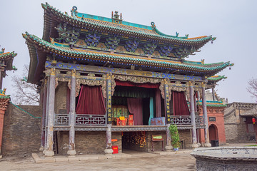 View of the theatre hall in the City God Temple in the old town of Pingyao