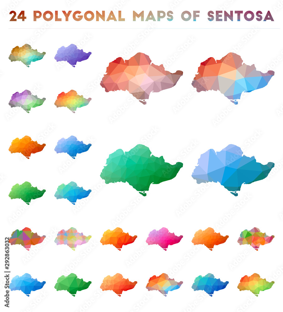 Aufkleber Set of vector polygonal maps of Sentosa. Bright gradient map of island in low poly style. Multicolored Sentosa map in geometric style for your infographics.
