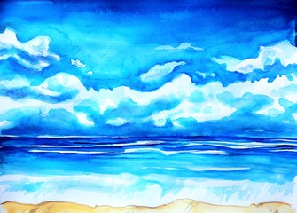 Beautiful sea wave, water color, art