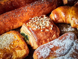 French baked pastry, pies, baguettes, croissants