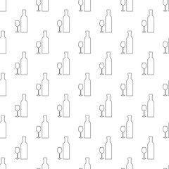 Fototapeta premium seamless pattern with bottles and glass. line drawing