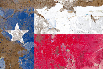 Texas grunge, damaged, scratch, old style state USA flag on wall.
